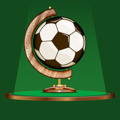 stand for a globe of expensive wood and gold. in the middle of the ball. he symbolizes the planet earth