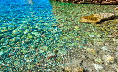 The sea view. Calm sea of clear water and pitfalls. Adriatic Sea