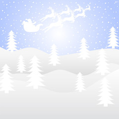 Christmas background. Santa on a sleigh team with deer