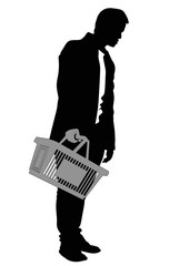 Silhouette of a man with shopping basket