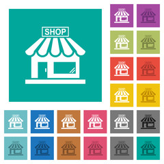 Store front square flat multi colored icons