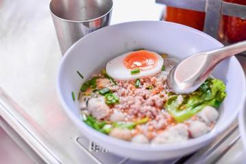 Bowl of Kuay Tiew Tom Yum or Thai-Style Tom Yum Noodle Soup