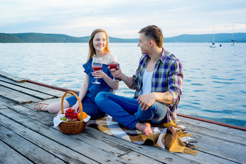 Romantic picnic by the lake