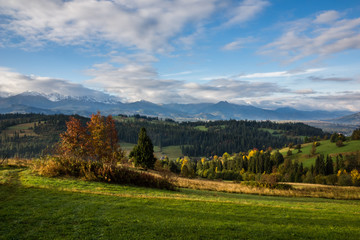 Fototapeta na wymiar Tatra mountains at autumn from village Gliczarow Gorny, Poland