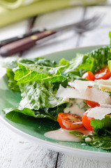 Fresh green salad with tamatoes and parmesan cheese