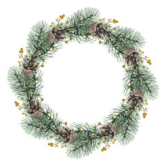 Christmas wreath. Watercolor hand drawn