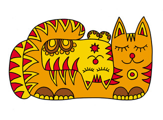 Sleeping cats. Drawings for children.