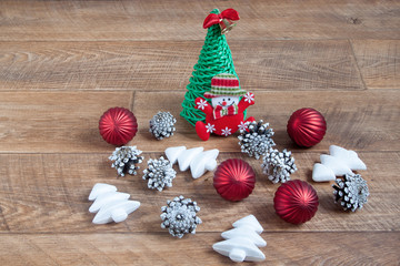 Different decorations for the celebration of the Christmas and new year. Tradition holidays.
