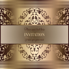 Abstract background , luxury beige and gold vintage frame, victorian banner, damask floral wallpaper ornaments, invitation card, baroque style booklet, fashion pattern, template for design