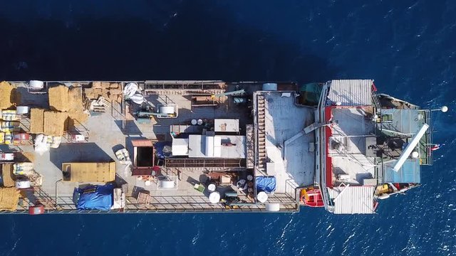 Livestock carrier ship at sea - Aerial footage