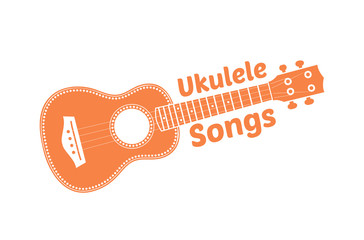 Hawaii national musical instrument. Modern orange ukulele on white background, vector illustration. - obrazy, fototapety, plakaty
