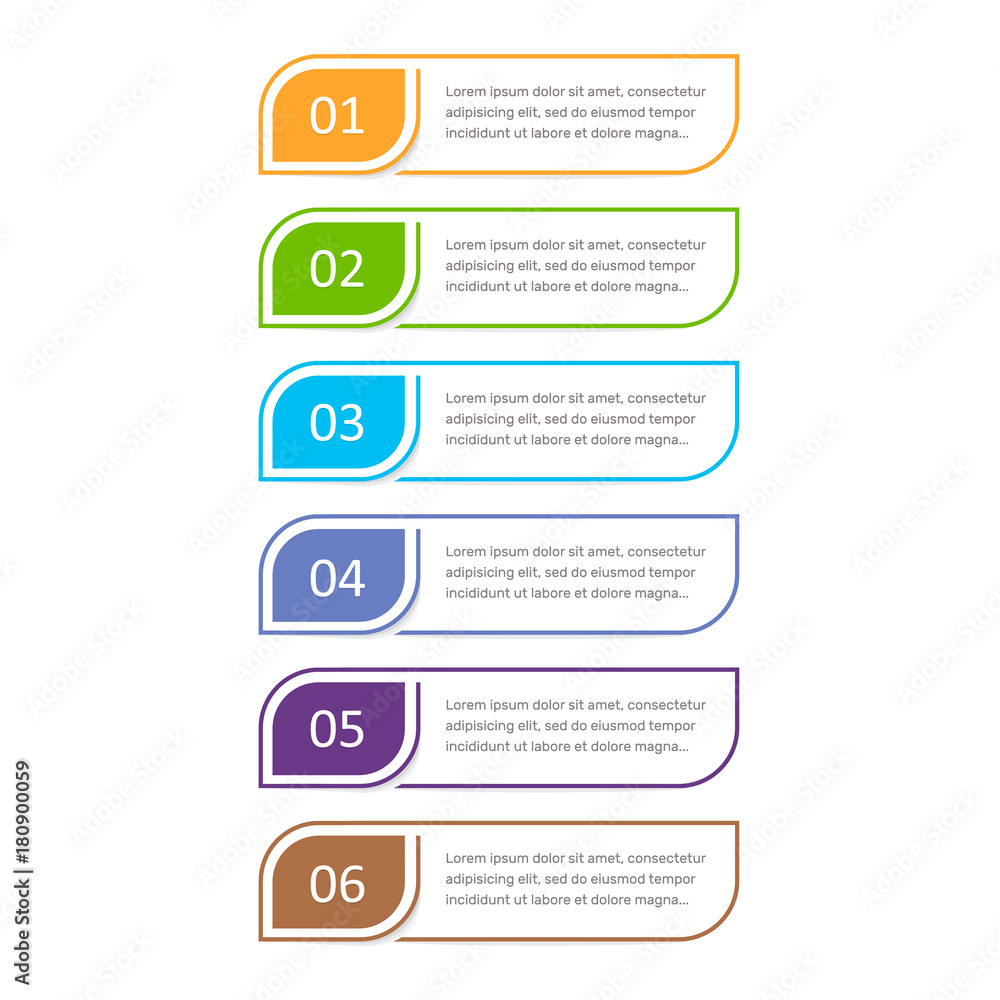 Aufkleber Colorful ui design concept element. Six steps. Vector button for web design.