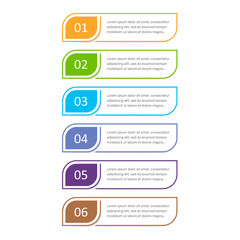 Colorful ui design concept element. Six steps. Vector button for web design.
