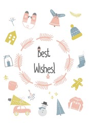 Best Wishes Christmas Card, vector illustration - 180900298