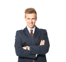 Attractive young manager, isolated on white