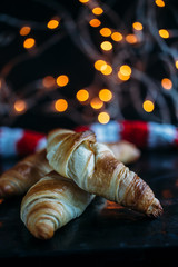 Homemade baked croissants. Christmas concept for a bakery