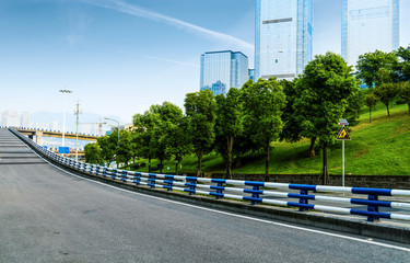 empty highway with cityscape and skyline of chongqing,China.