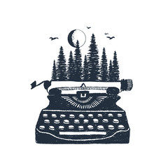 Obraz premium Hand drawn retro typewriter and pine forest textured vector illustrations.