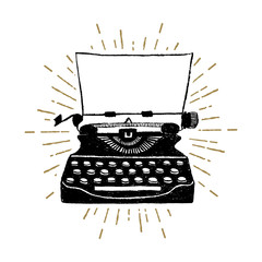 Obraz premium Hand drawn retro typewriter textured vector illustration.