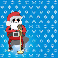 singing Santa on a blue background. vector illustration