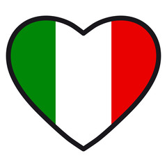 Flag of Italy in the shape of Heart with contrasting contour, symbol of love for his country, patriotism, icon for Independence Day.