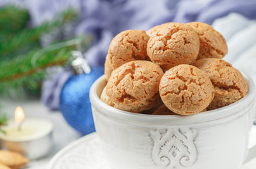 Traditional italian almond cookies - amaretti. Sweet holiday dessert. Christmas. New year. Selective focus