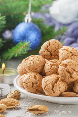 Traditional italian almond cookies - amaretti. Sweet holiday dessert. Christmas. New year. Selective focus