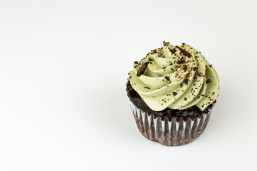 Chocolate Cupcake With Chocolate Frosting On a White Background