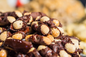 Chocolate covered nuts at Chocolate Exhibition, "Salon du Chocolat", Bruxelles, Belgium