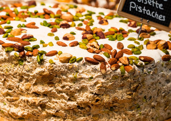 Nougat with raisins, almonds and pistachio at Chocolate Exhibition, 