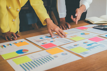 Fototapeta premium Business concept. Business people discussing the charts and graphs showing the results of their successful teamwork.