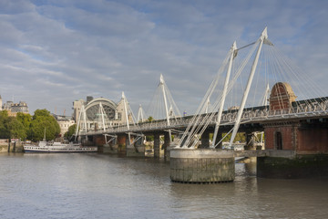 Hungeford Bridge and Golden Jubilee Bridges in the morning, London, England