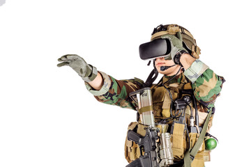 soldier wearing virtual reality glasses.