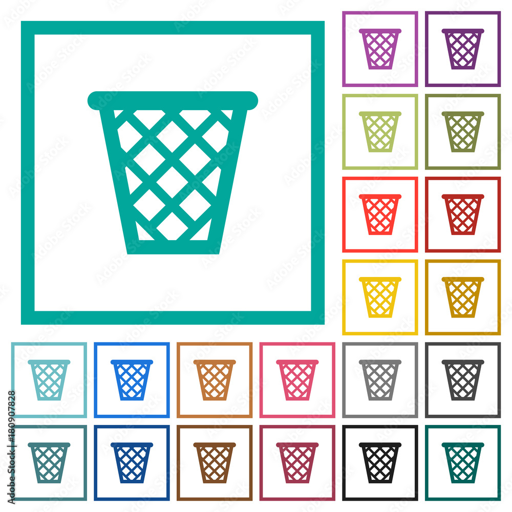 Poster trash flat color icons with quadrant frames