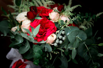 Wedding rings on the bouquet. morning bride
