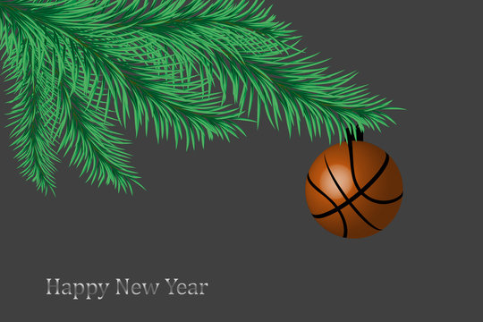 Happy New Year greeting card. Basketball greeting card.
