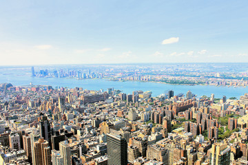 Manhattan, New York City: aerial view of midtown along Hudson River