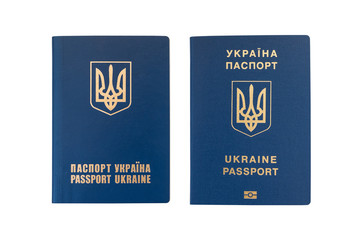 Foreign passport of Ukraine isolated on white background. Ukrainian traveler. The Ukrainian migrant. Visa-free regime for Ukraine