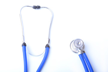 Closeup of a medical stethoscope on white background