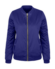 Navy blue casual bomber jacket isolated on white