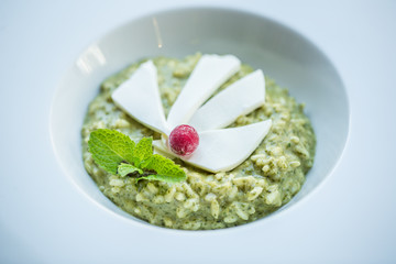 risotto with mint and slices of cheese