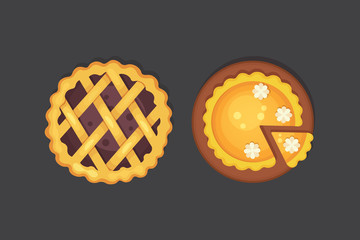 berry and pumpkin pie vector icon isolated. Thanksgiving Day illustration