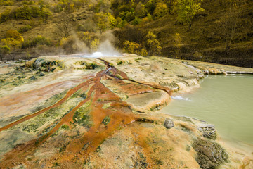 Colorful natural thermal hot springs near village of Zuar in Artsakh, Nagorno Karabagh Republic