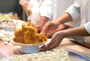 Obraz na płótnie Canvas Chef is making dumplings