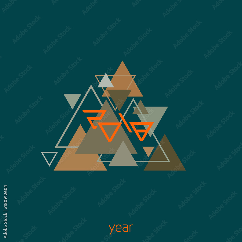 Poster Template of simple geometric pattern of triangles with a stylized inscription 2018. Vector