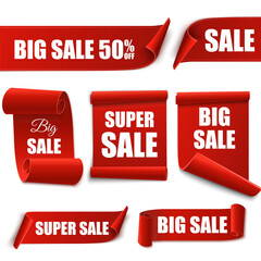 Big Sale banners. Paper scrolls. Vector Super sale stickers. - obrazy, fototapety, plakaty