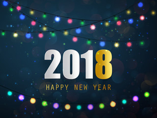2018 Happy New Year greeting card with Christmas garland. Vector