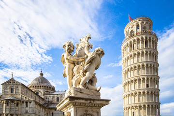 Leaning Tower of Pisa and the Fontana dei Putti, Italy