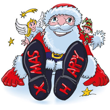 Nikolaus mit Schuhen und Xmas Abdr&uuml;cke im Schnee