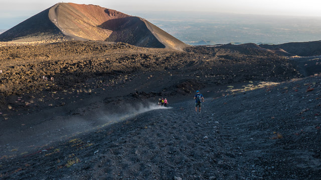 SICILY, CATANIA, MOUNT ETNA, active volcano of Sicily, still erupting, with its iron colors and lunar environment, still gives chanche to some flowers to grow.